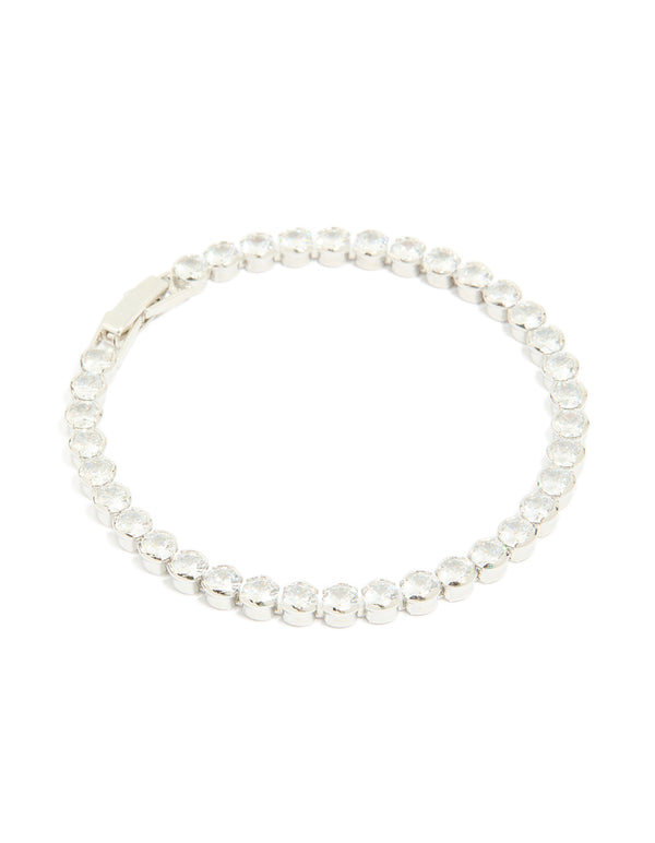 Silver Cubic Zirconia Circle Bezel Tennis Bracelet