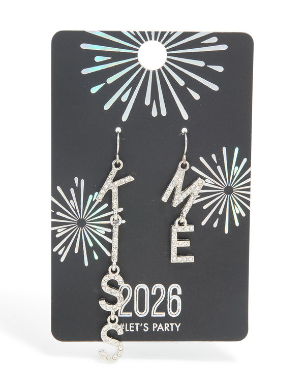 Silver Diamante Kiss Me Drop Earrings