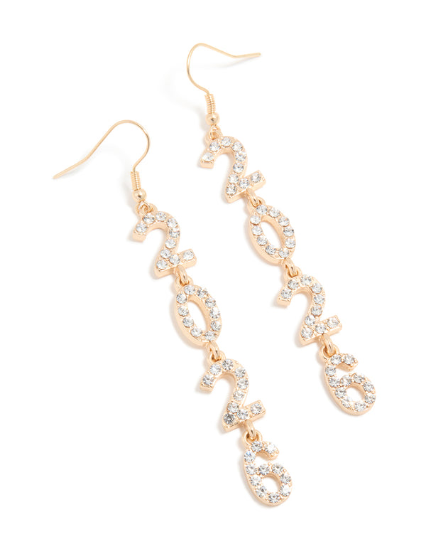 Gold Diamante 2026 Long Drop Earrings