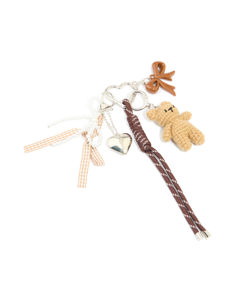 Silver Crochet Bear & Brown Bows Key Chain - Lovisa
