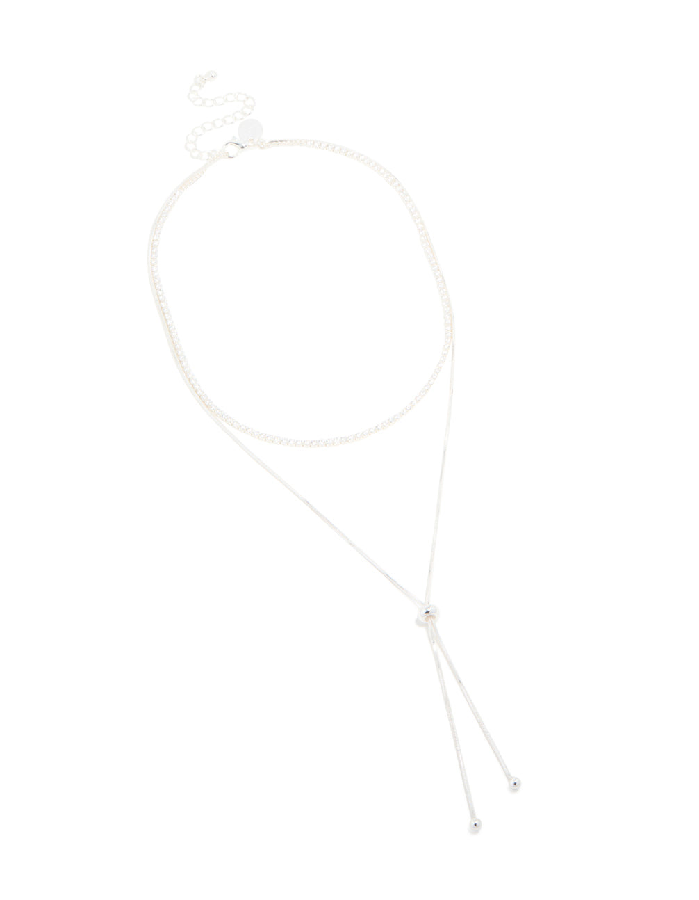 Silver Plated Cubic Zirconia Cup Chain & Snake Chain Y-Necklace