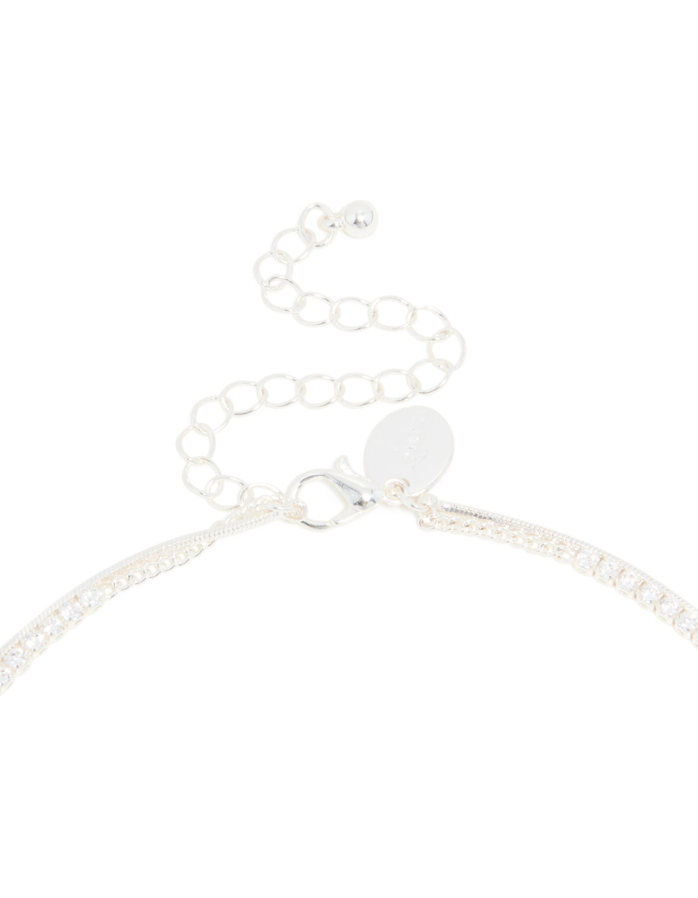 Silver Plated Cubic Zirconia Cup Chain & Snake Chain Y-Necklace