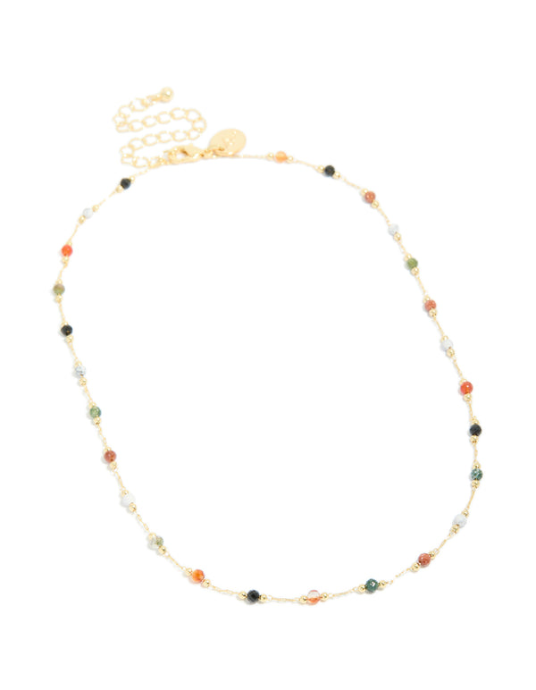 Gold Plated Multicoloured Semi Precious Stone Short Necklace