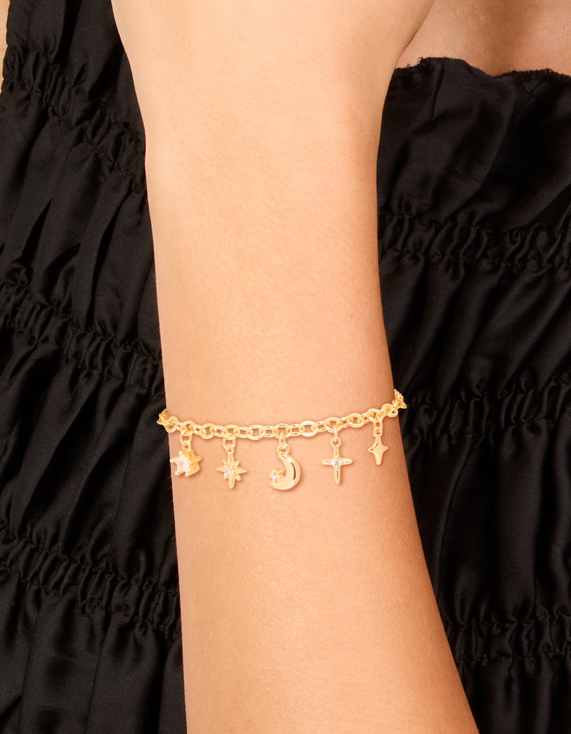 Gold Plated Cubic Zirconia Celestial Charms Toggle Bracelet