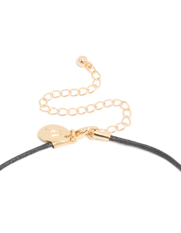 Gold Double Circle Layered Pendant Cord Necklace