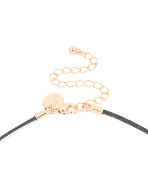 Gold Textured Long Open Pendant Cord Necklace