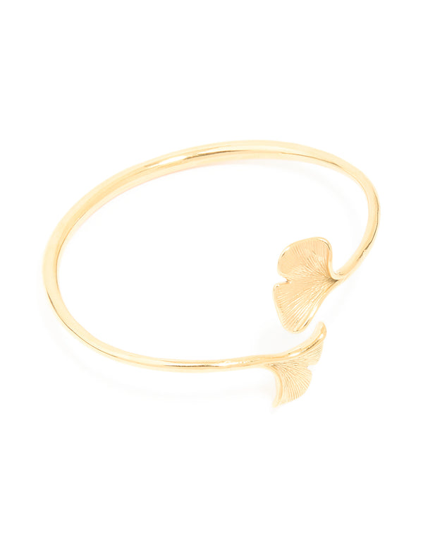 Waterproof Gold Plated Stainless Steel Open Leaf Wrist Cuff