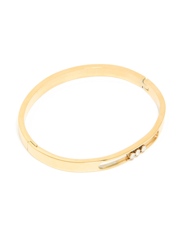 Waterproof Gold Plated Stainless Steel Diamante Hinged Bangle