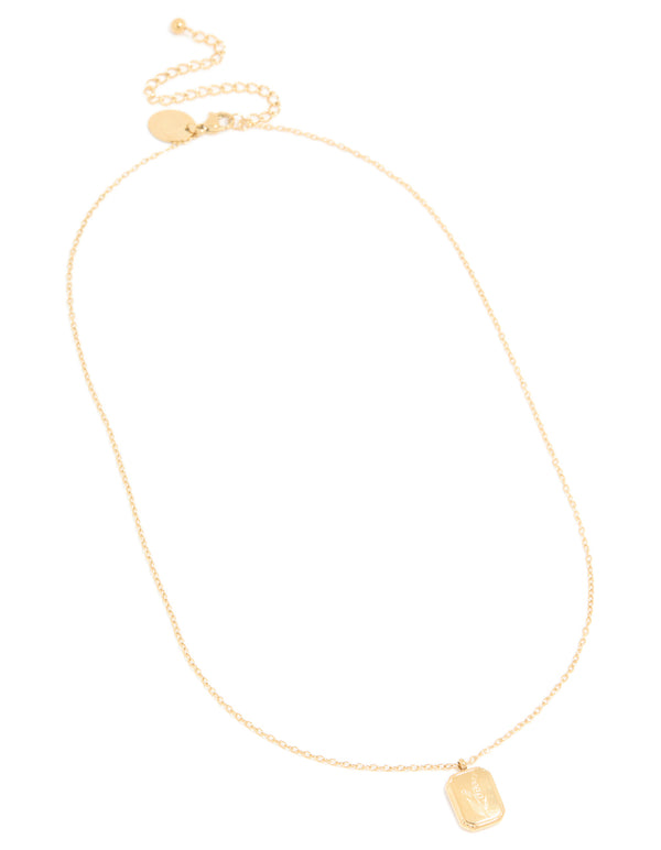 Displaying a waterproof birth flower May hawthorn necklace in gold plated stainless steel featuring floral detail front view