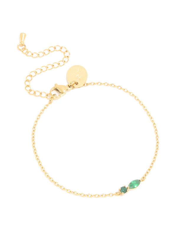 Waterproof Gold Plated Stainless Steel May Green Cubic Zirconia Birthstone Bracelet