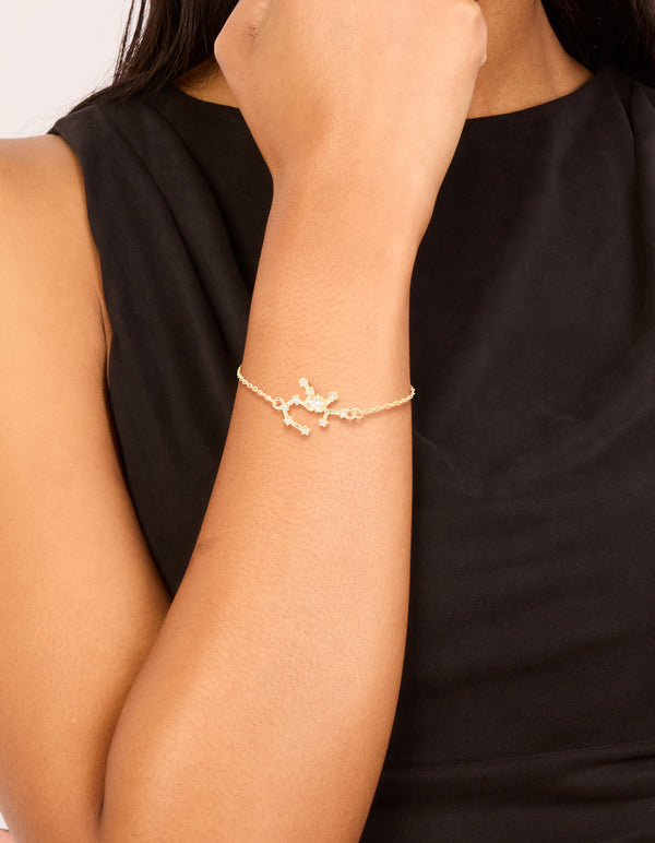 Waterproof Gold Plated Stainless Steel Cubic Zirconia Sagittarius Zodiac Sign Bracelet
