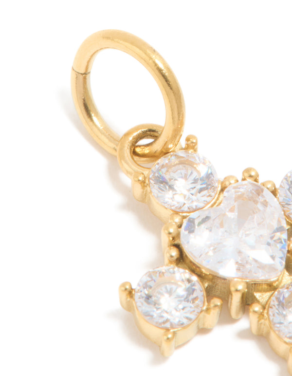 Waterproof Gold Plated Stainless Steel Cubic Zirconia Cross Charm