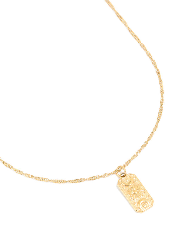 Waterproof Gold Plated Stainless Steel Evil Eye Tab Necklace