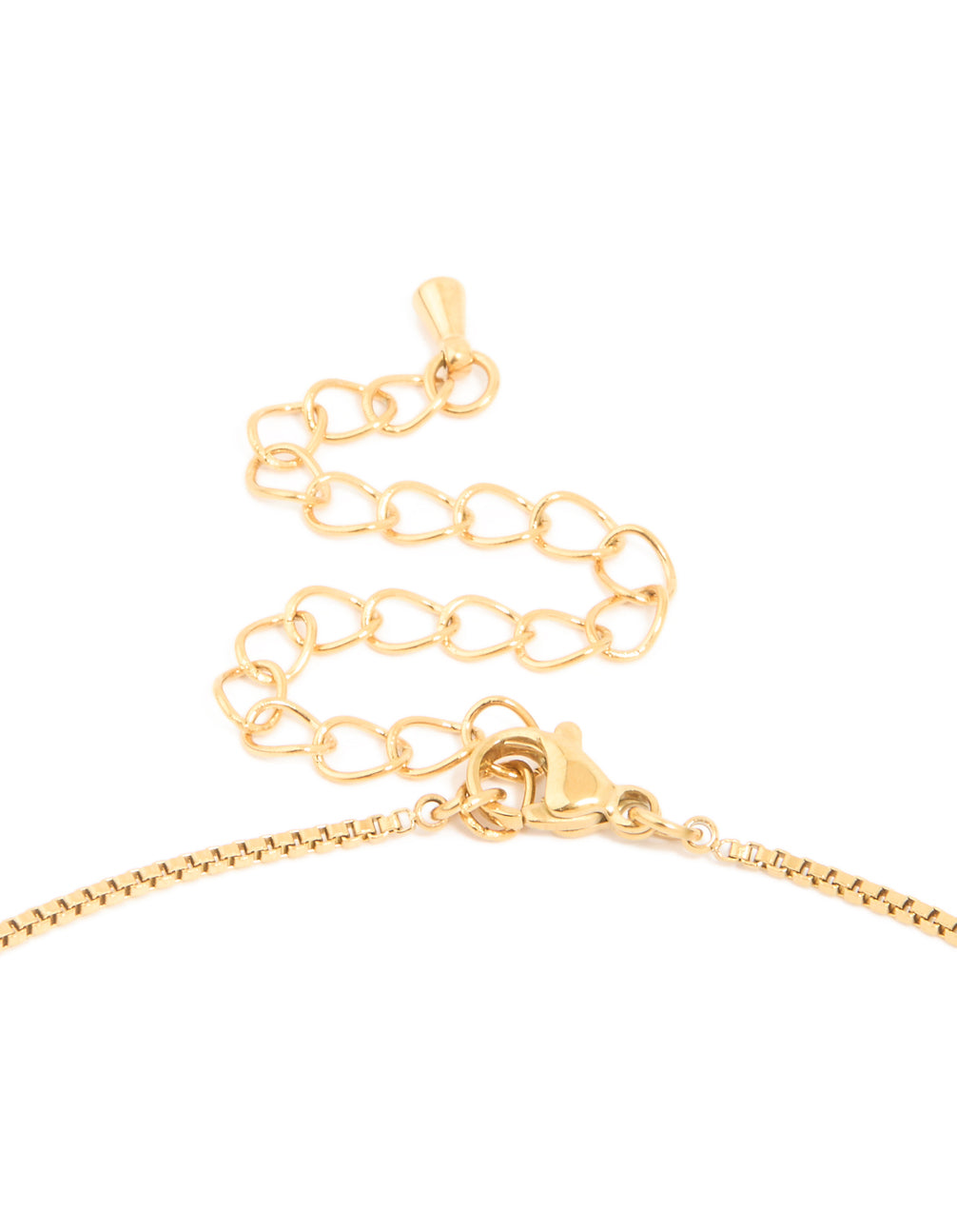 This waterproof gold plated stainless steel mint green semi precious stone pendant necklace features clasp detail view