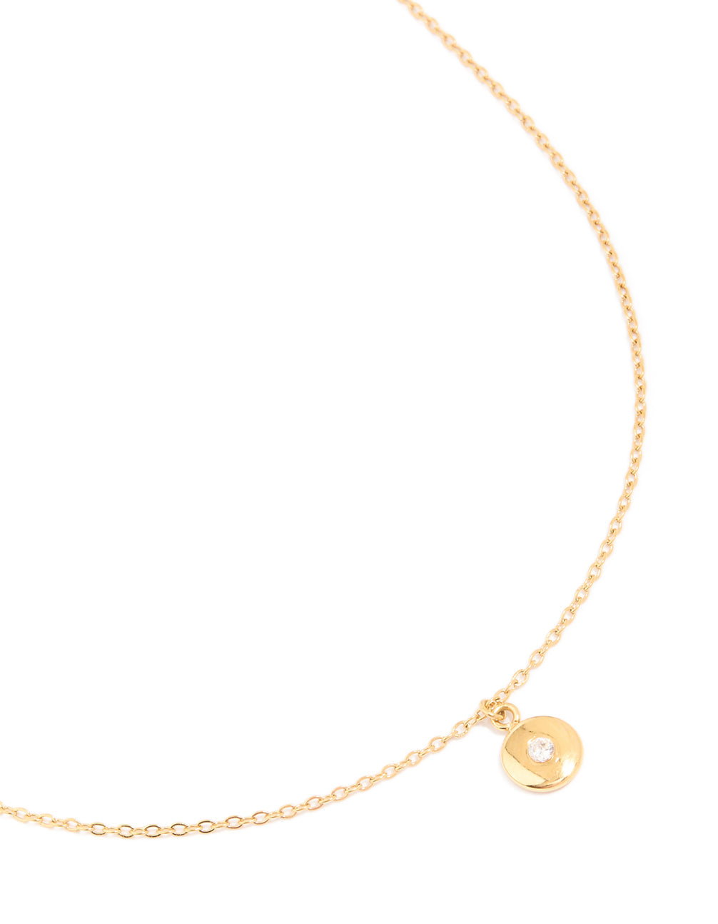Waterproof Gold Plated Stainless Steel Cubic Zirconia Disc Pendant Necklace
