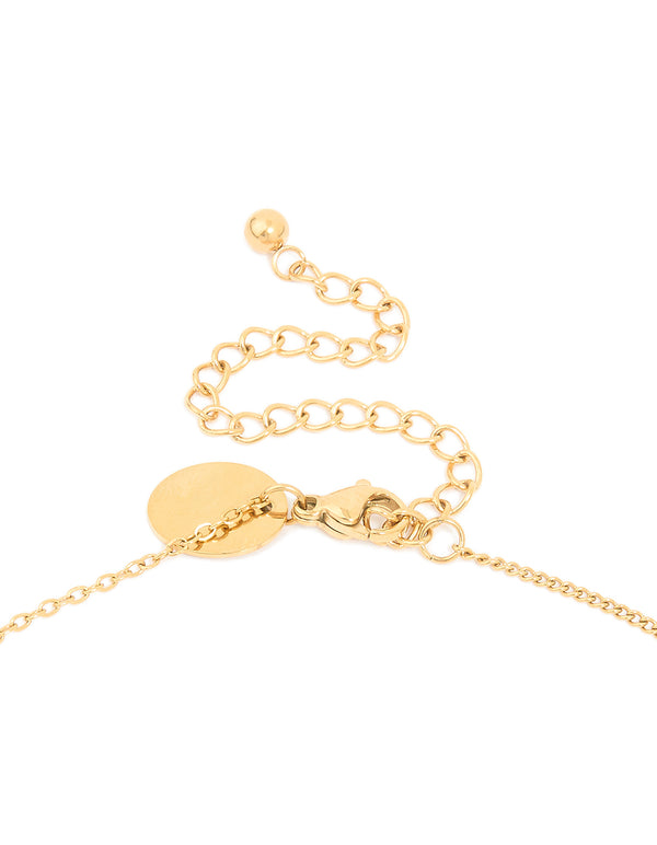 Waterproof Gold Plated Stainless Steel Cubic Zirconia Baguette & Round Pendant Necklace