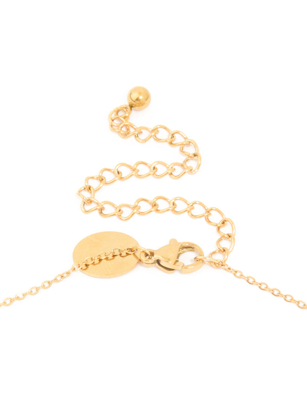 Waterproof Gold Plated Stainless Steel Pink Semi Precious Stone Sunray Necklace