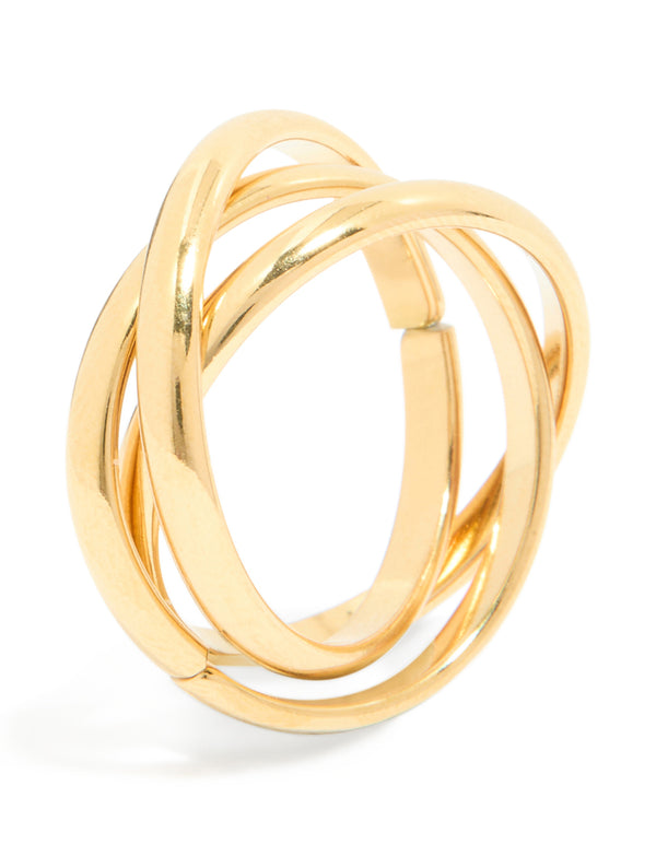 Waterproof Gold Plated Stainless Steel Locked Trio Band Layered Ring