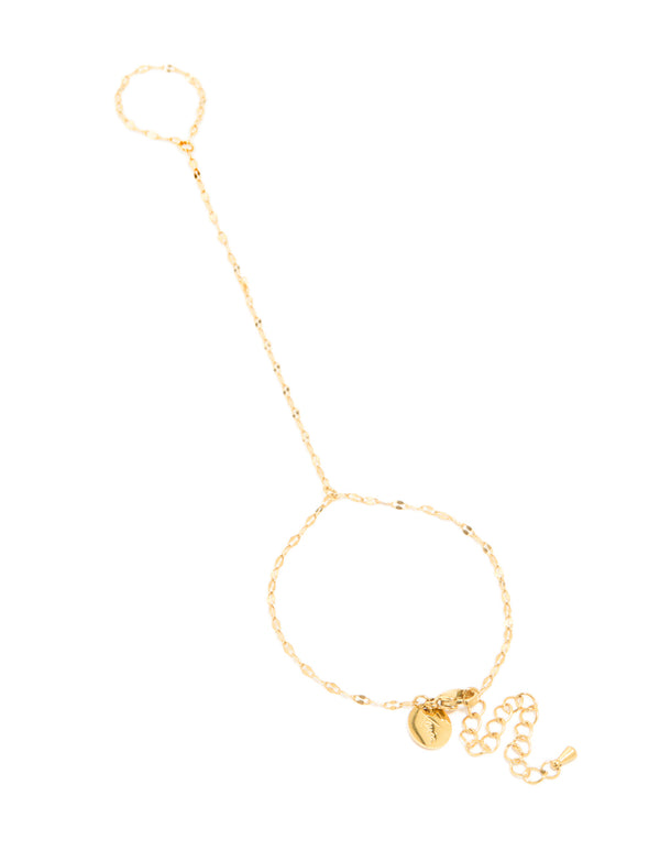 Introducing a waterproof hand chain crafted from gold plated stainless steel front view