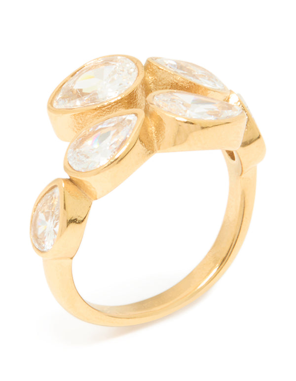 Waterproof Gold Plated Stainless Steel Cubic Zirconia Graduating Pear Wrap Ring