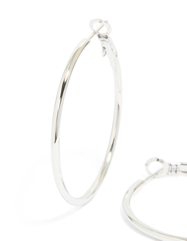 Crafted from waterproof stainless steel hoop earrings in silver close up view