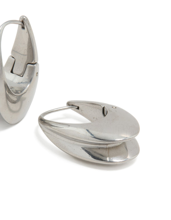 Waterproof Stainless Steel Oval Concave Huggie Earrings