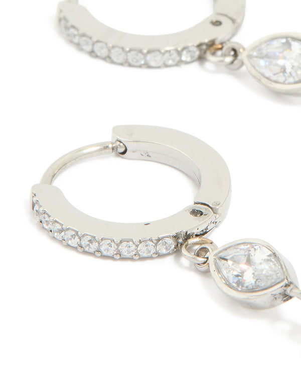Waterproof Stainless Steel Cubic Zirconia Huggie Drop Earrings