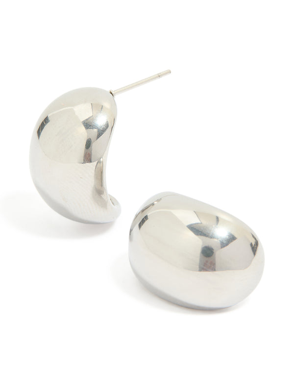 Crafted from waterproof stainless steel small cave stud earrings in silver front view