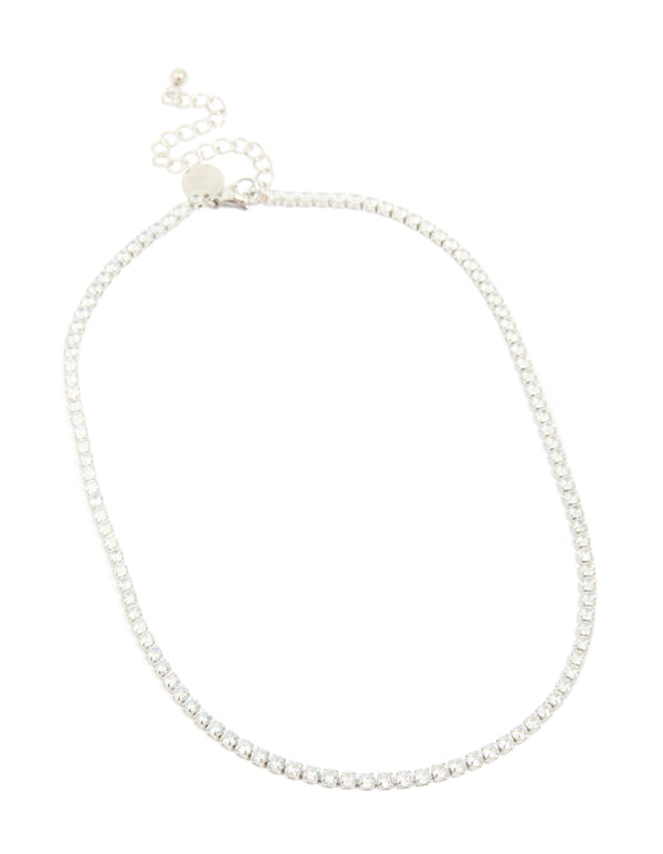 Elegant waterproof stainless steel classic tennis necklace with cubic zirconia front view
