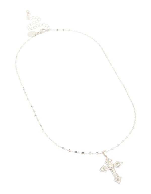 Crafted from waterproof stainless steel with charm and cubic zirconia in statement style necklace front view