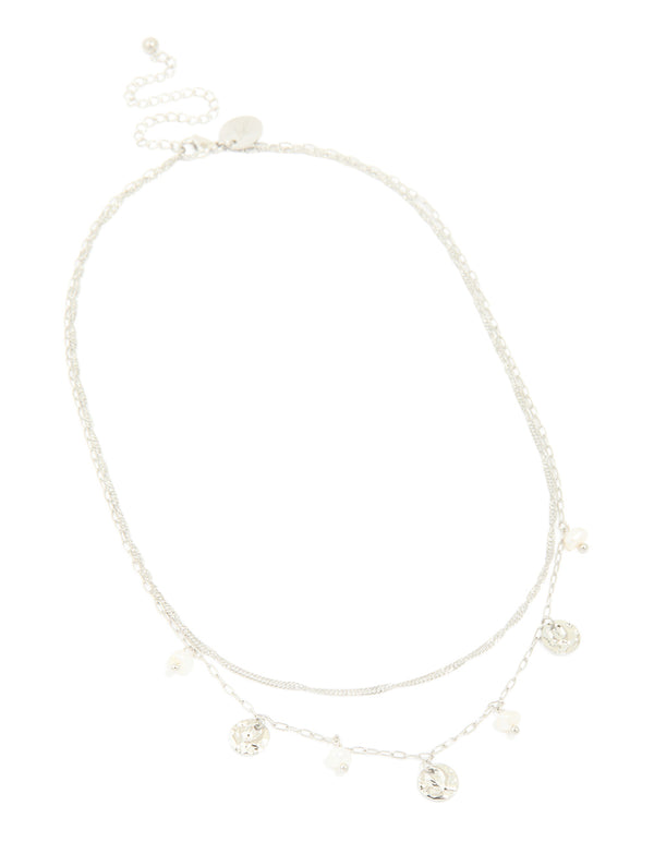 Waterproof Stainless Steel Pearl & Molten Pendant Chain Layered Necklace