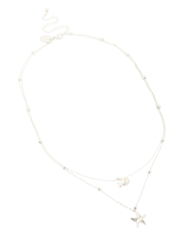 Waterproof Stainless Steel Starfish & Shell Layered Necklace