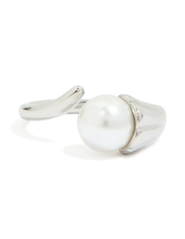 Waterproof Stainless Steel Pearl Open Wrap Around Ring
