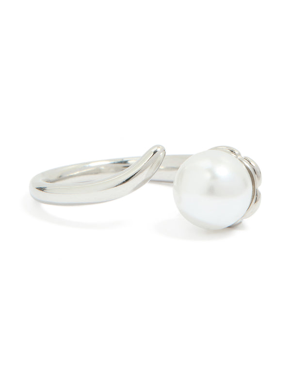 Waterproof Stainless Steel Pearl Open Wrap Around Ring