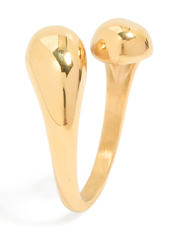 Waterproof Gold Plated Stainless Steel Double Teardrop Wrap Around Ring