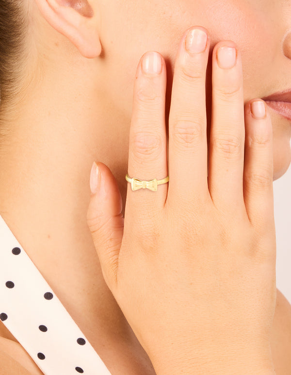 Waterproof Gold Plated Stainless Steel Bow Ring