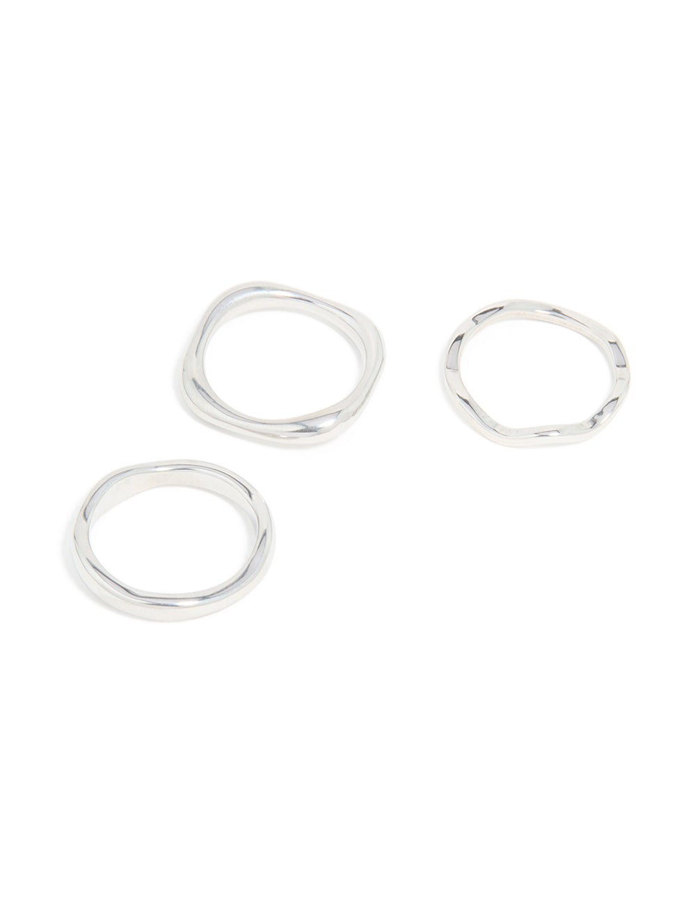 Showcasing Waterproof Stainless Steel Organic Rings 3-Pack with statement style in silver front view