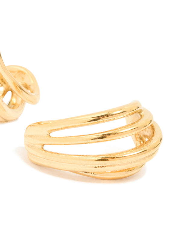 Waterproof Gold Plated Stainless Steel Layered Hoop Earrings