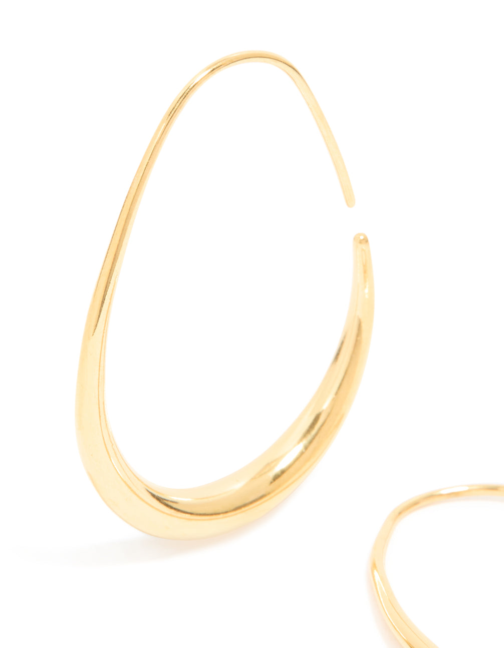 Designed with waterproof gold plated stainless steel oval hoop earrings close up view