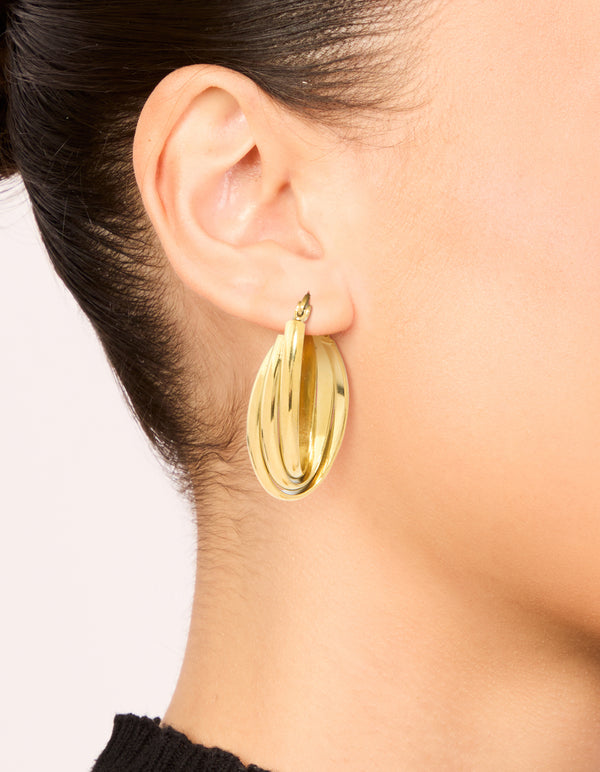 Waterproof Gold Plated Stainless Steel Layered Huggie Earrings