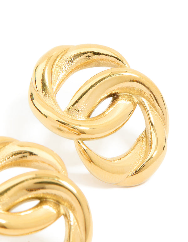 Waterproof Gold Plated Stainless Steel Round Linked Stud Earrings