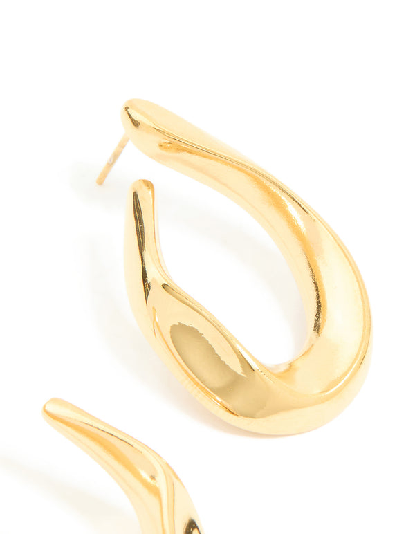 Presenting waterproof gold plated stainless steel organic teardrop stud earrings post detail view