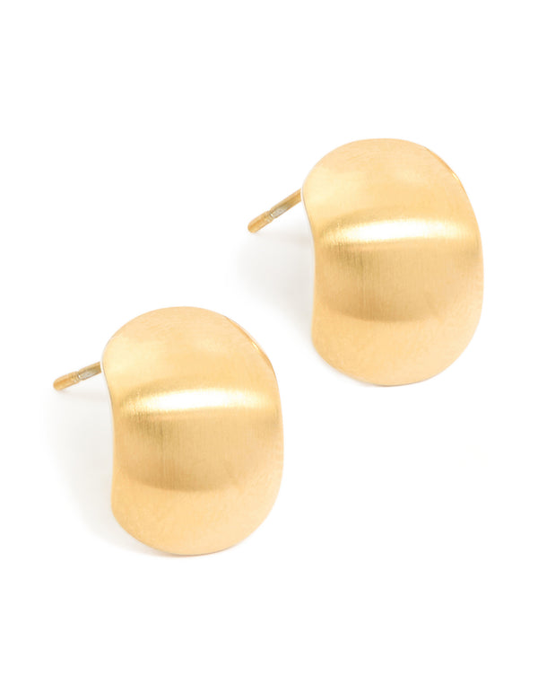 Showcasing waterproof gold plated stainless steel brushed pebble earrings with a sleek finish front view