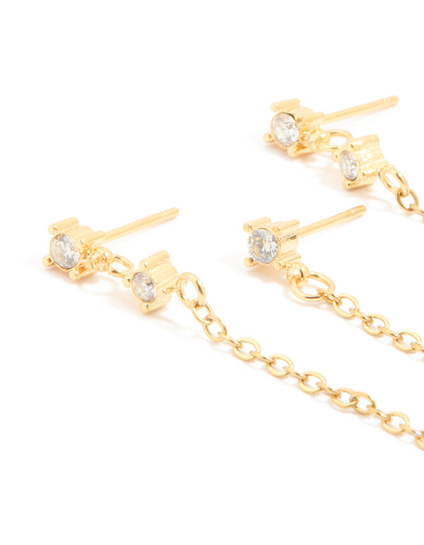 Designed with waterproof gold plated stainless steel cubic zirconia huggie and chain ear stacking pack close up view