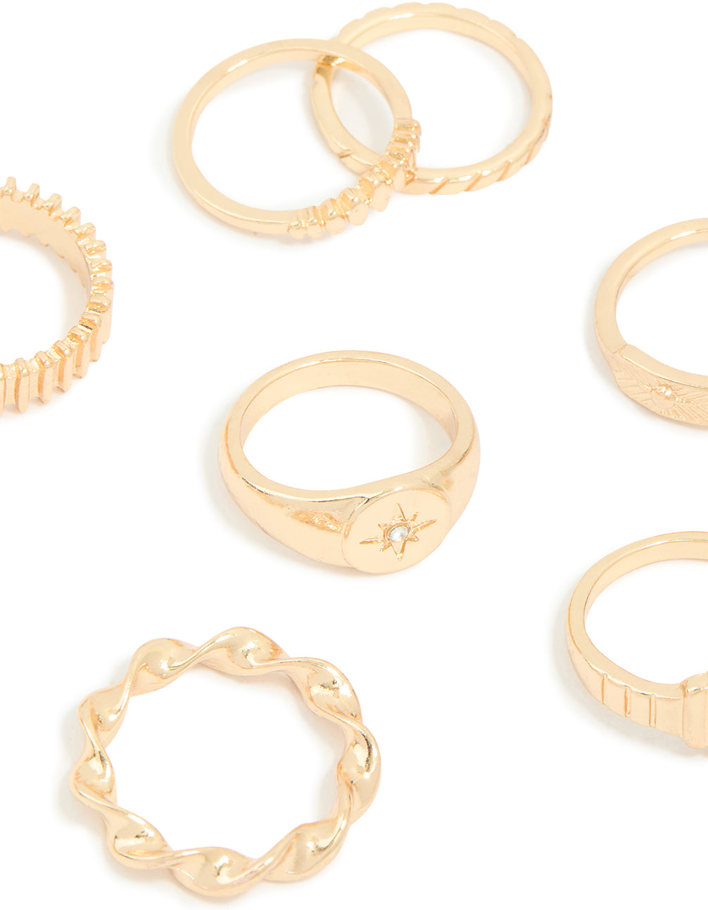 Gold Signet Ribbed & Twisted Rings 10-Pack