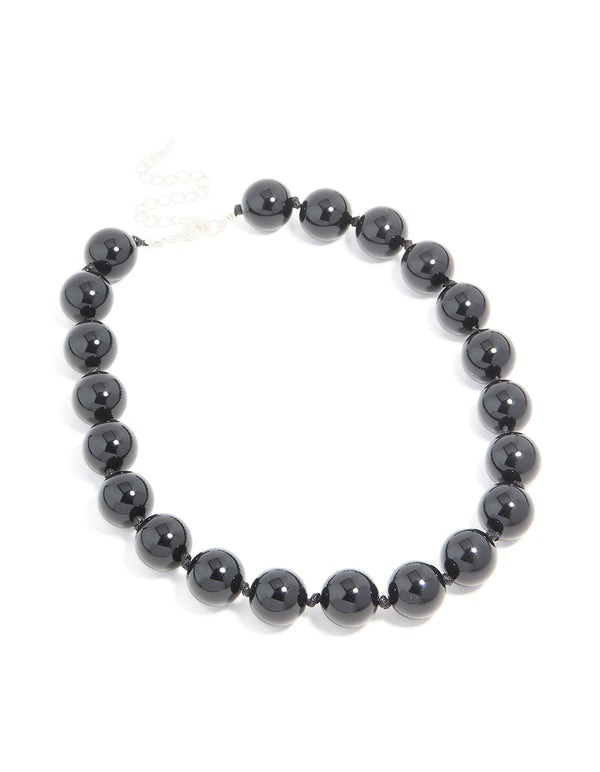 Silver Black Beaded Necklace