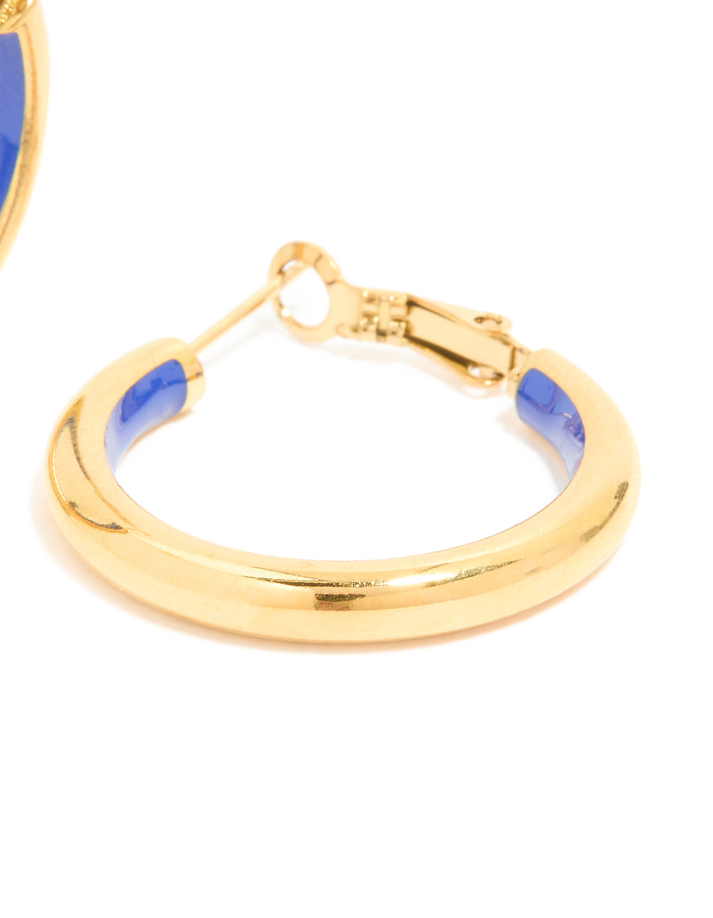 Waterproof Gold Plated Stainless Steel Half Dark Blue Enamel Hoop Earrings