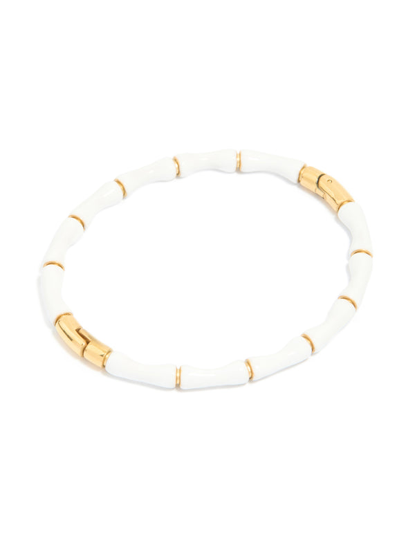 Waterproof Gold Plated Stainless Steel White Enamel Bamboo Bangle