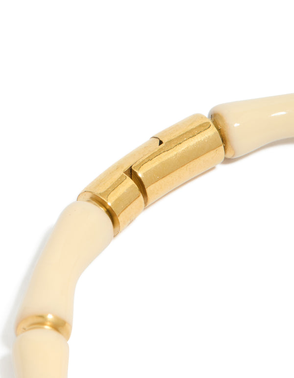 Waterproof Gold Plated Stainless Steel Bamboo White Enamel Bangle