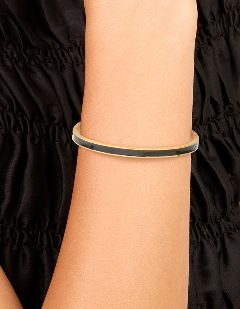 Waterproof Gold Plated Stainless Steel Thick Black Enamel Hinged